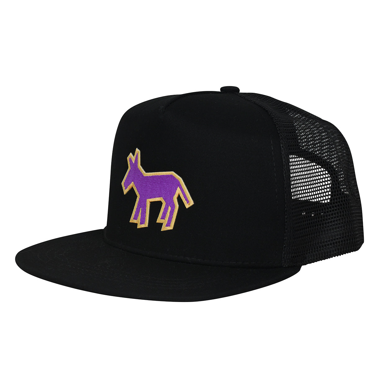 Street Art Donkey Patch - Purple Gold - Black Hat Tshirt - Donkey Tees